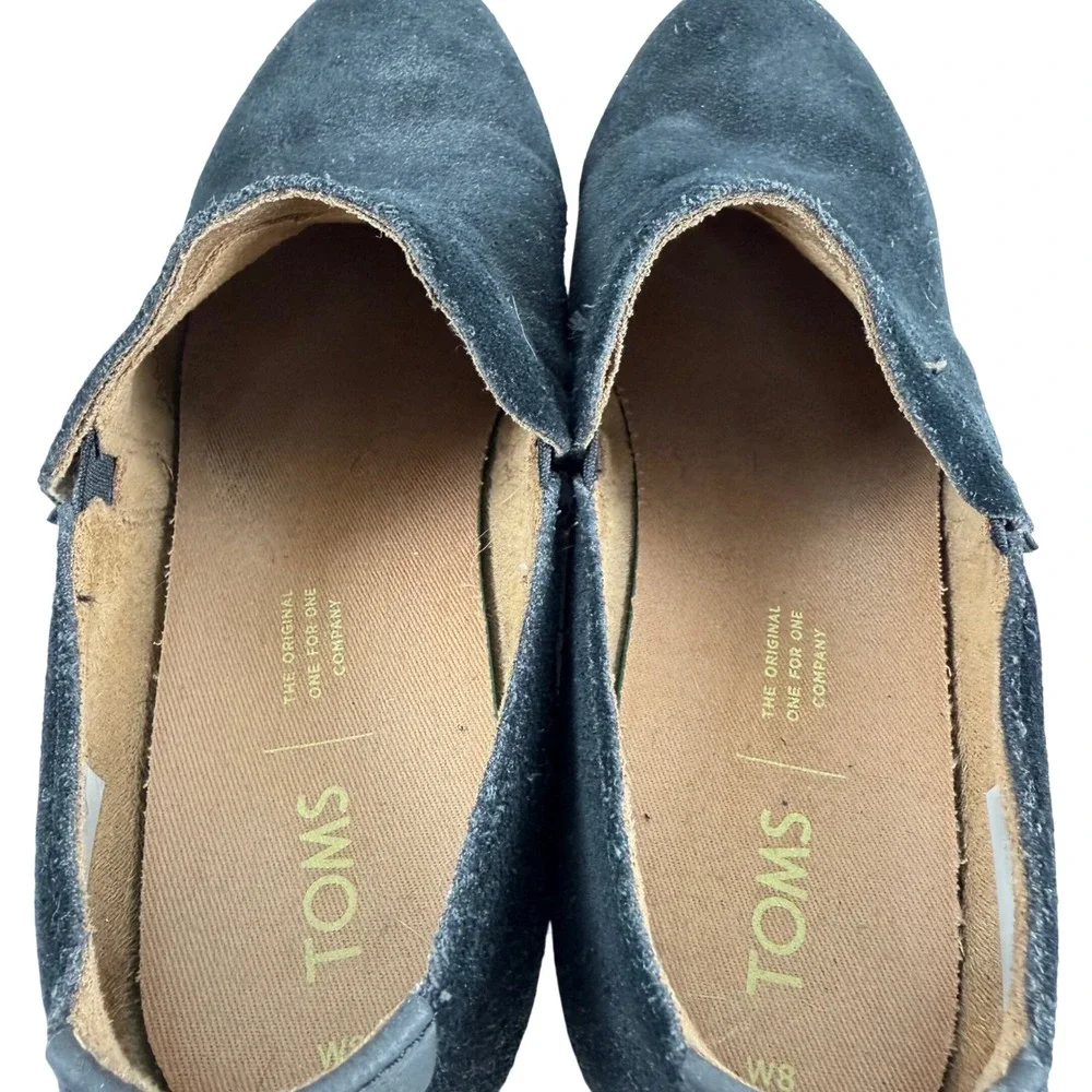 TOMS Shaye Black Suede‎ Slip On Booties Block Heel Womens Sz 8 Minimalist Casual